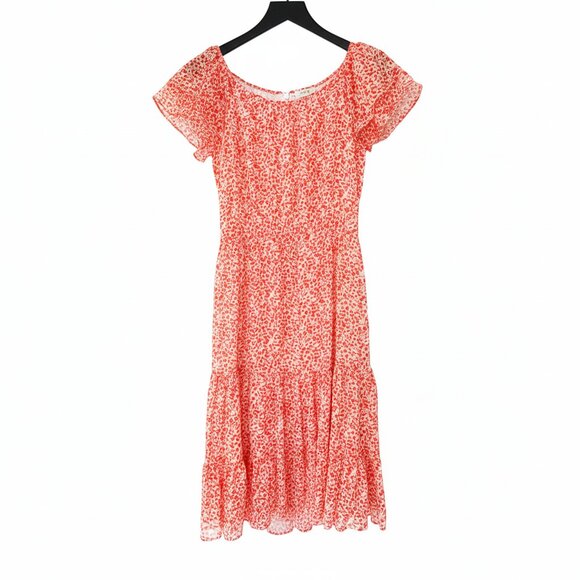 J. Crew Dresses & Skirts - J.Crew Factory Tiered Floral Midi Dress Size 00 Coral Orange New With Tags